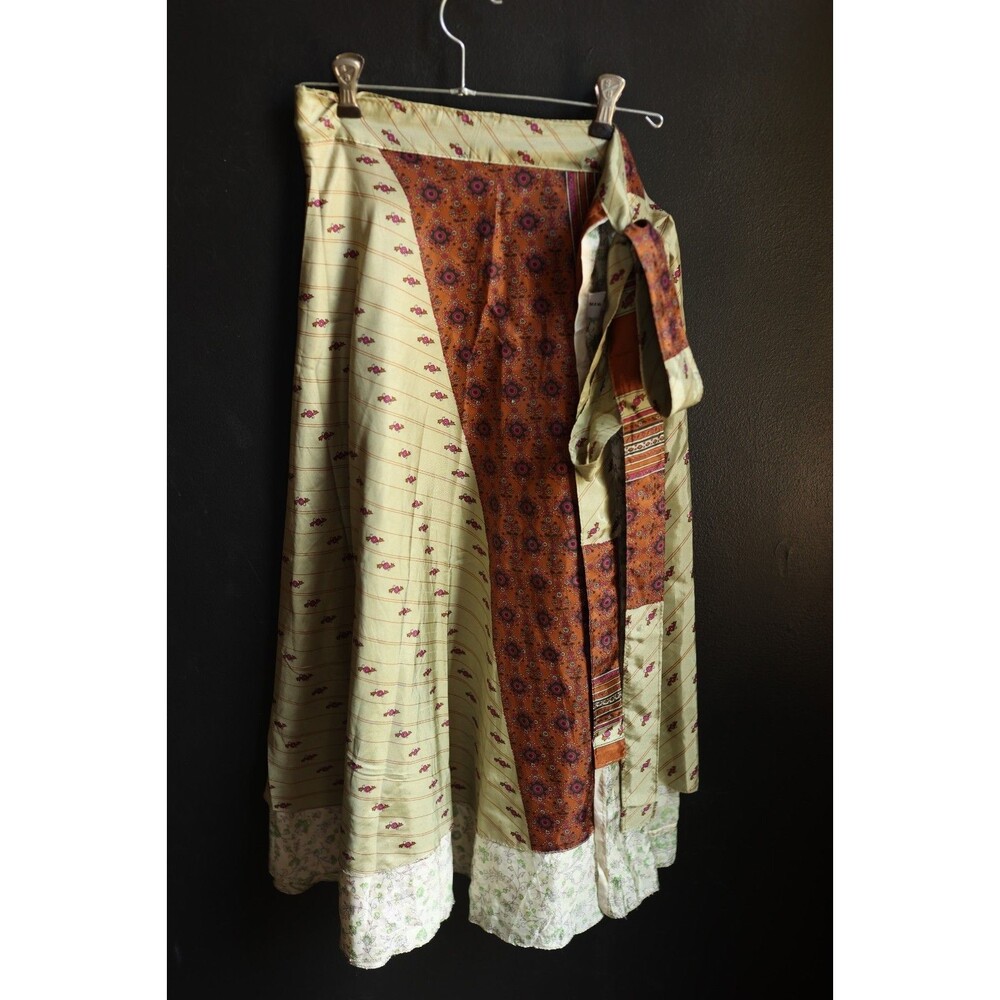 Womens India Gypsy Satin Reversible Wrap Skirt Cottagecore Hippie Ren Faire
